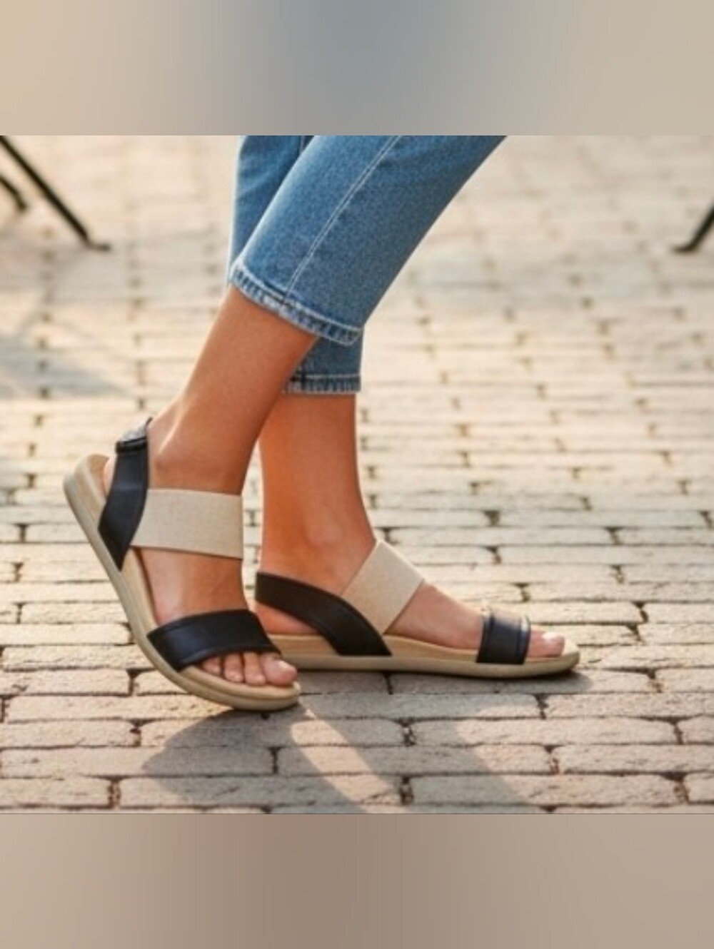 Axxiom Grace Women's Black With Natural Stretch Strap Slingbacks Sandals Size 9M